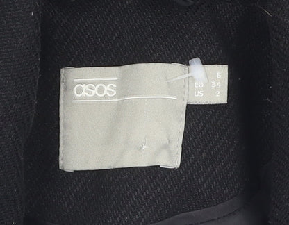 Brand and care label for ASOS Women's Black Coat, size 6, - Stylish Winter Essential