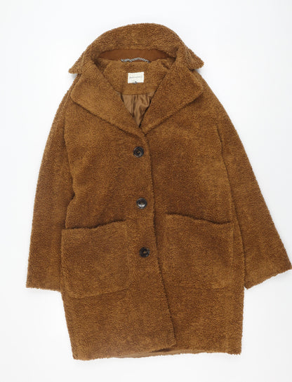 Warehouse Women's Brown Overcoat, Size 8, Classic Style