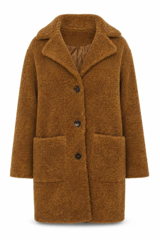 Warehouse Women's Brown Overcoat, Size 8, Classic Style
