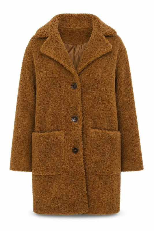 Warehouse Women's Brown Overcoat, Size 8, Classic Style