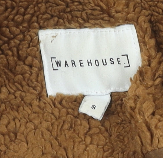 Warehouse Women's Brown Overcoat, Size 8, Classic Style