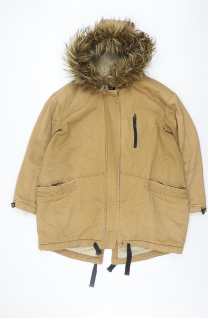 ASOS Womens Beige Parka Jacket with Fur Trim