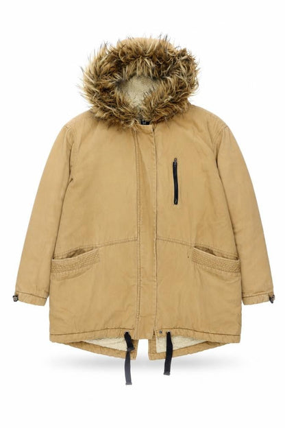 ASOS Womens Beige Parka Jacket with Fur Trim