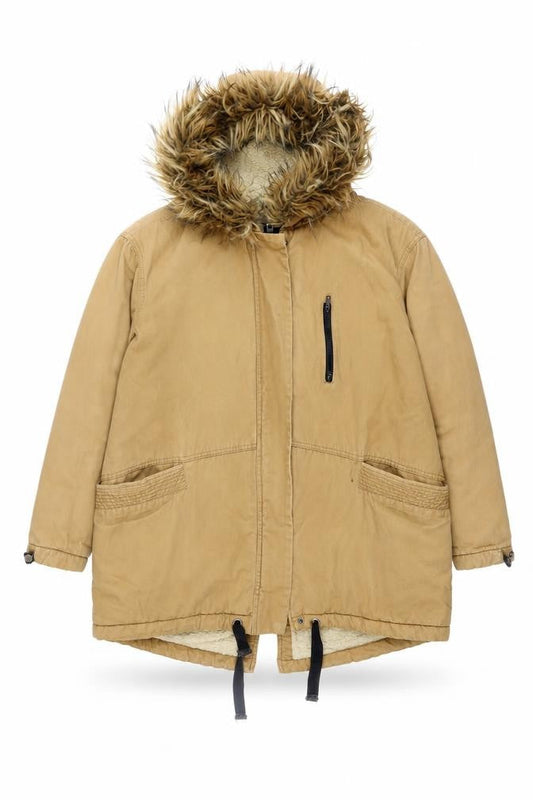ASOS Womens Beige Parka Jacket with Fur Trim