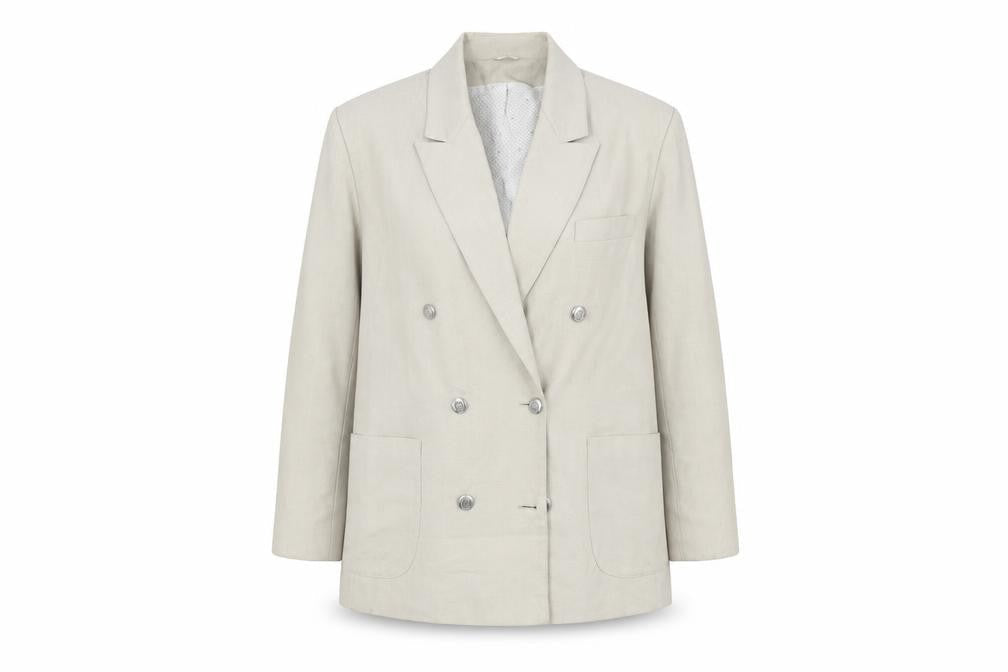 Canda Women's Beige Double-Breasted Suit Jacket Size 14