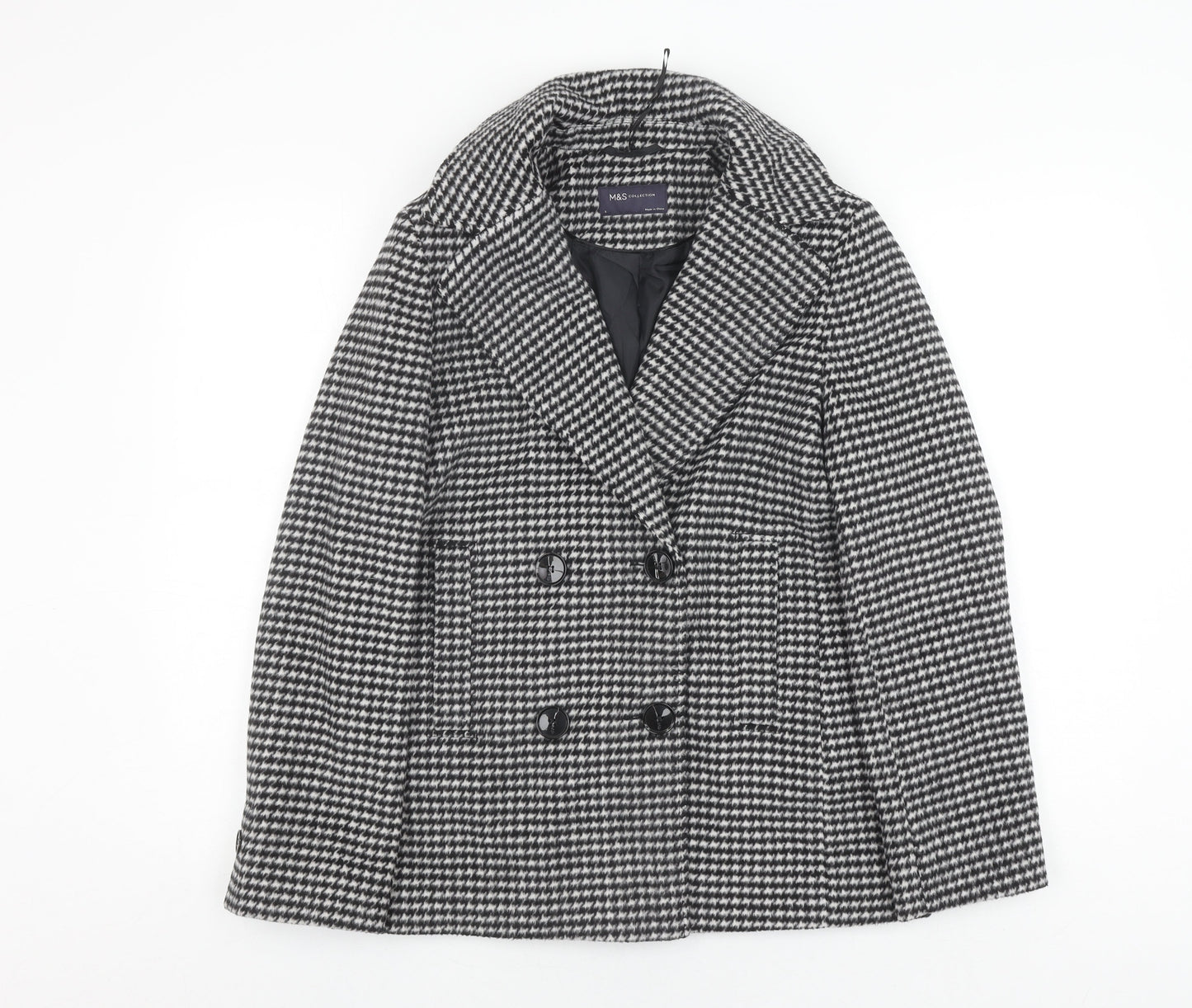 Marks and Spencer Women's Black Houndstooth Pea Coat Size 8