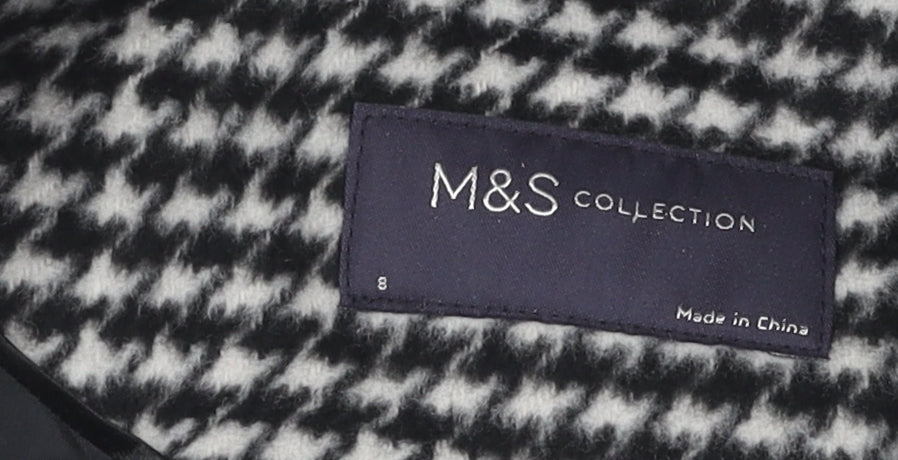 Marks and Spencer Women's Black Houndstooth Pea Coat Size 8