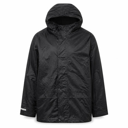 Front view of the Rainsuit Shop boys’ black waterproof rain coat 11-12