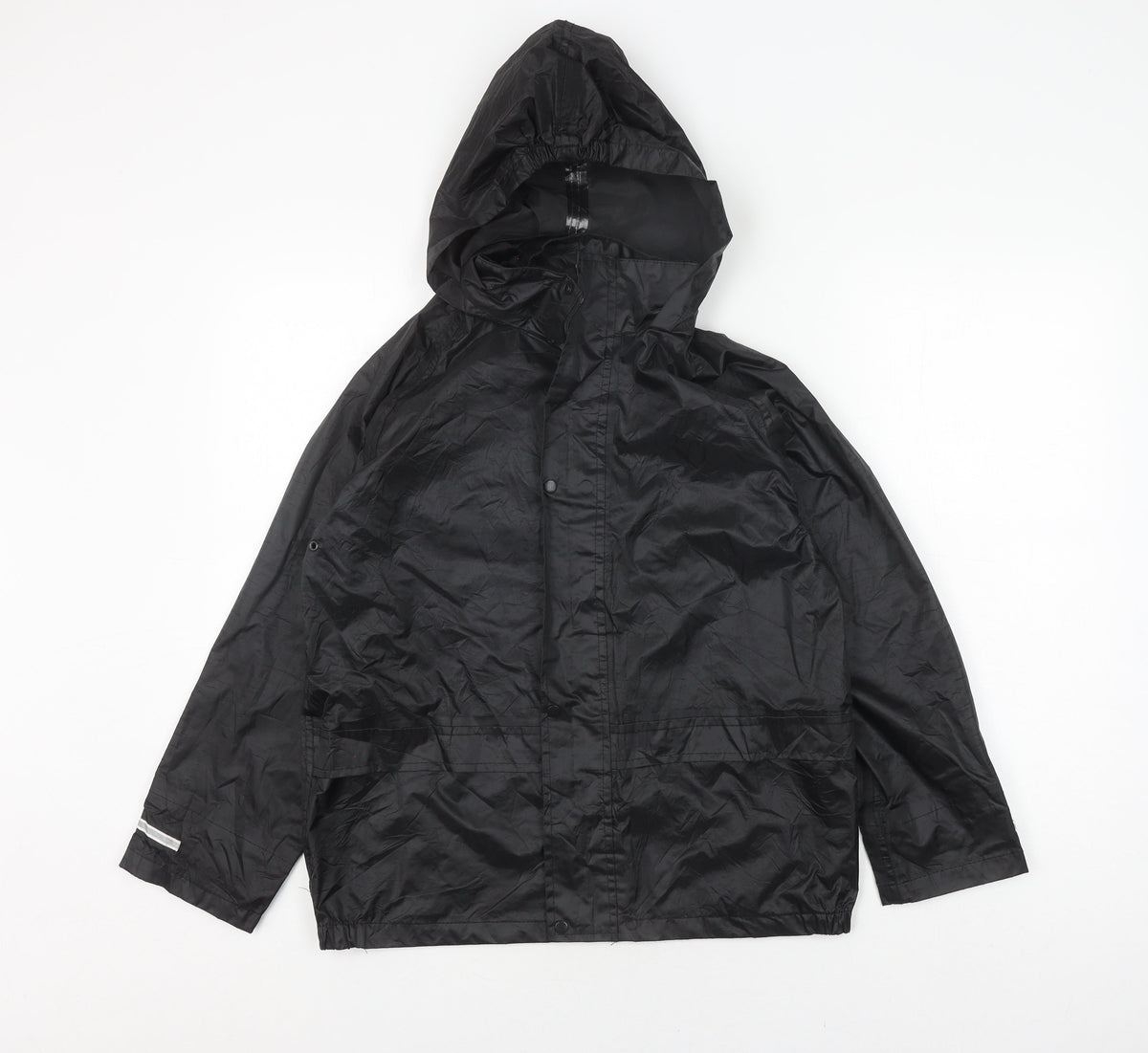 Back view of the Rainsuit Shop boys’ black waterproof rain coat 11-12