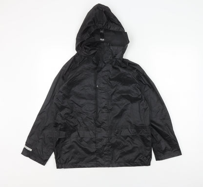 Back view of the Rainsuit Shop boys’ black waterproof rain coat 11-12