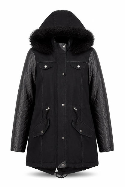 Brave Soul Women's Black Parka Jacket with Fur Trim XS