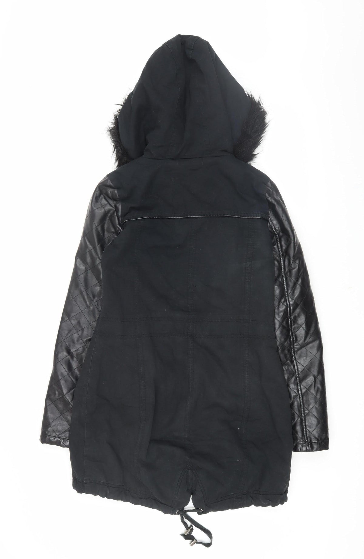Brave Soul Women's Black Parka Jacket with Fur Trim XS