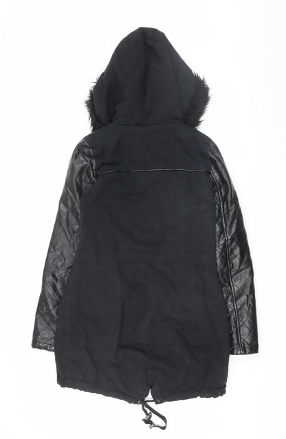 Brave Soul Women's Black Parka Jacket with Fur Trim XS