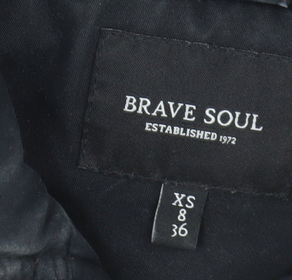 Brave Soul Women's Black Parka Jacket with Fur Trim XS