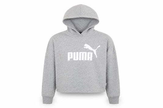 Front view of Puma girls’ grey pullover hoodie - 11-12 years, logo, casual