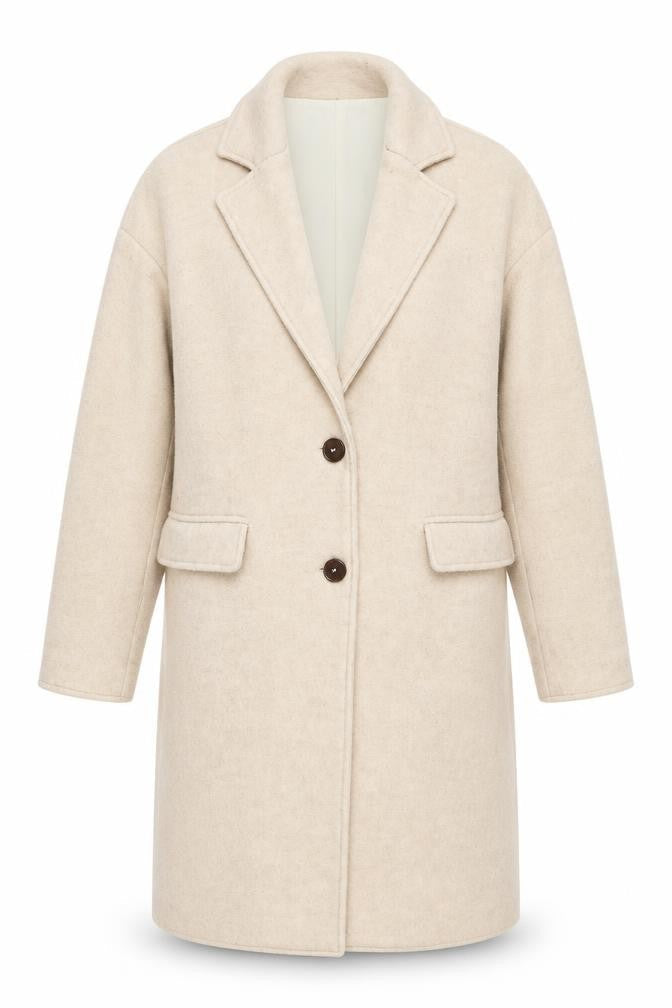 MNG Women's Beige Wool Blend Long Overcoat - Size S