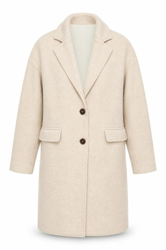 Mango Women's Beige Wool Blend Long Overcoat - Size S