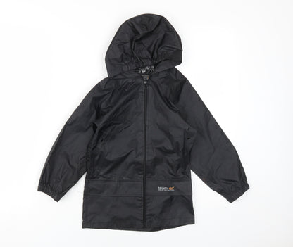 Additional front view of Regatta boys’ black waterproof rain coat 2 years