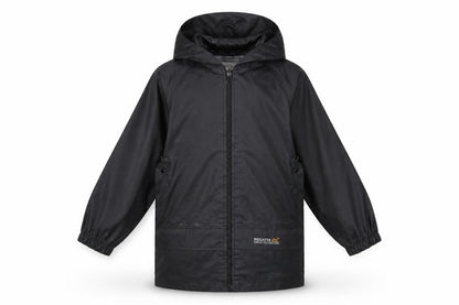 Front view of Regatta boys’ black waterproof rain coat 2 years