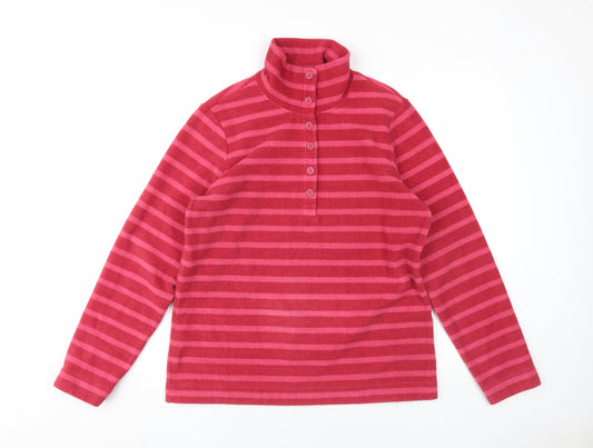 Lands' End Women's Pink Striped Henley Sweatshirt M