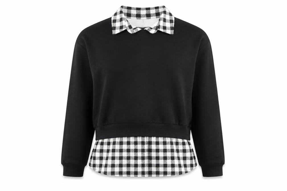 New Look Women's Black Check Collared Pullover, Size 10