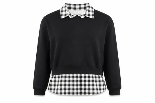 New Look Women's Black Check Collared Pullover, Size 10