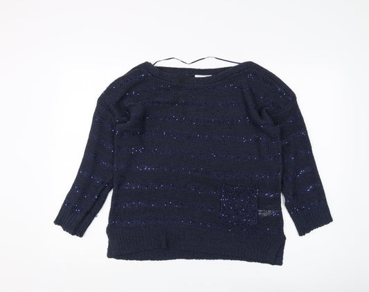 Wallis Women's Petite Blue Sequin Pullover Jumper Size 14