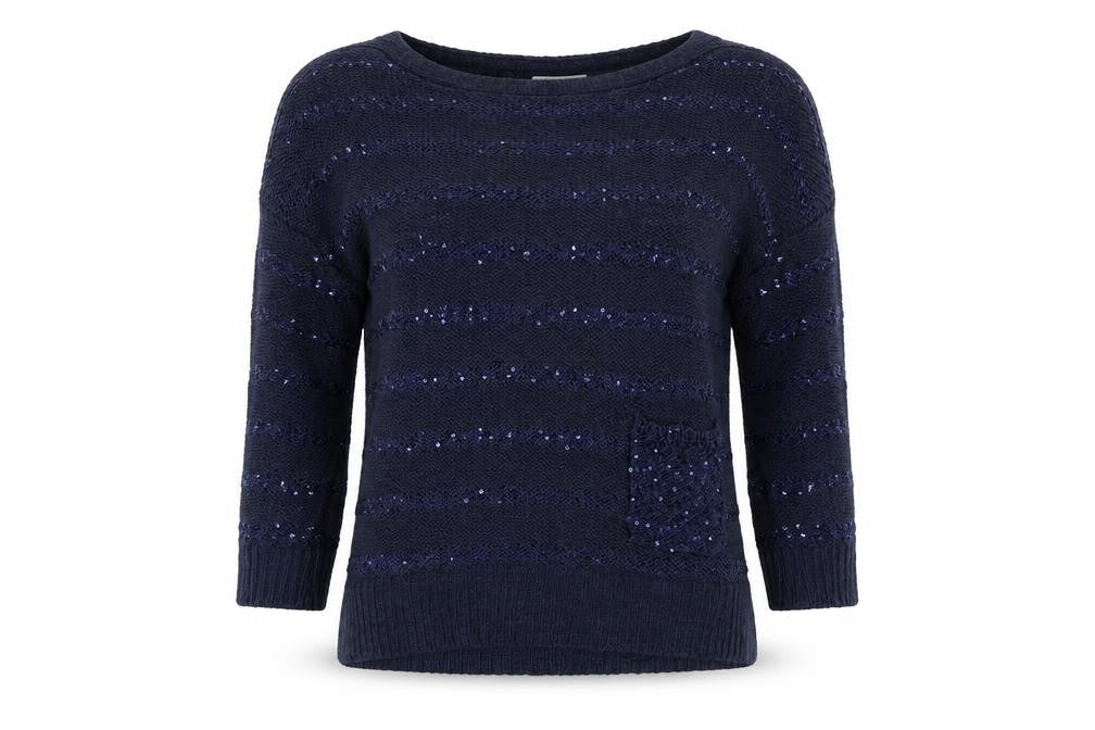 Wallis Women's Petite Blue Sequin Pullover Jumper Size 14