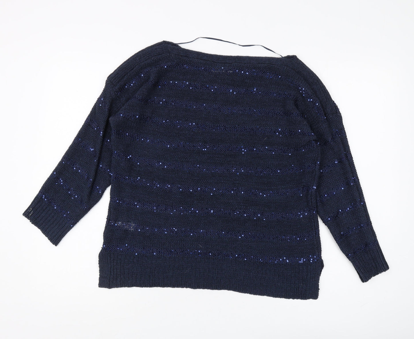 Wallis Women's Petite Blue Sequin Pullover Jumper Size 14