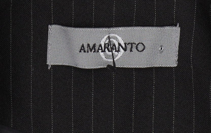 Brand and care label for Amaranto Women's Black Pinstripe Suit Jacket, size 16