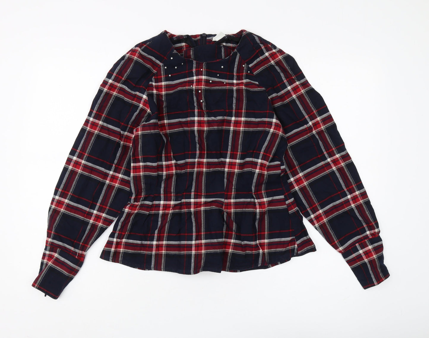 H&M Women's Multicoloured Plaid Blouse, Size 8