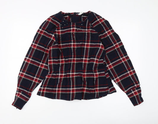 H&M Women's Multicoloured Plaid Blouse, Size 8