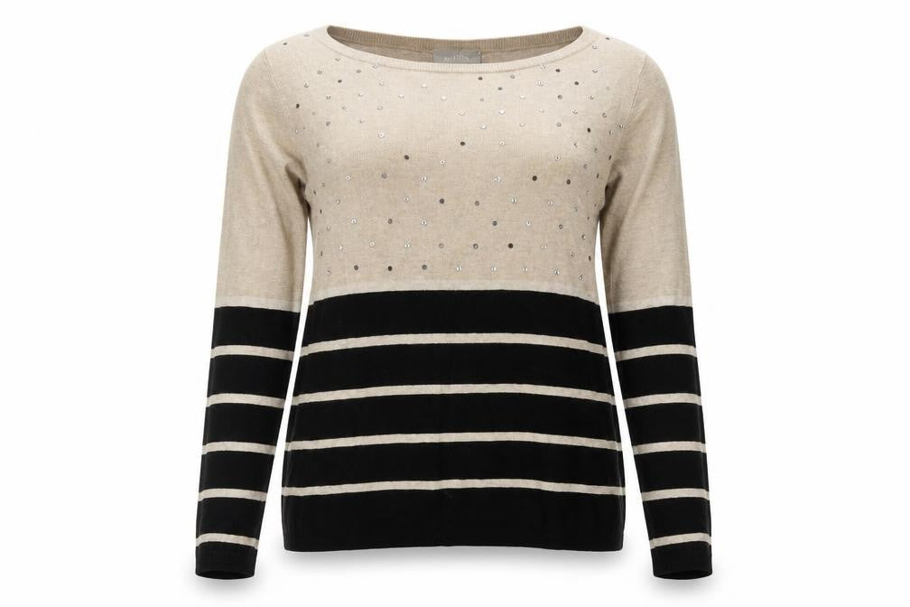 Wallis Women's Beige Black Striped Pullover Jumper Size 16