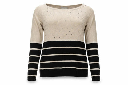 Wallis Women's Beige Black Striped Pullover Jumper Size 16