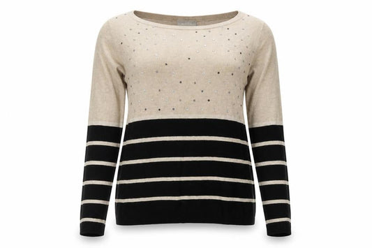 Wallis Women's Beige Black Striped Pullover Jumper Size 16