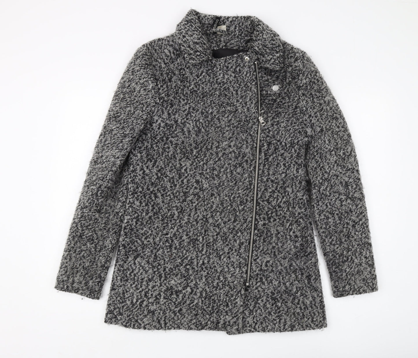H&M Women's Grey Motorcycle Coat Size 12 - Casual Full Zip