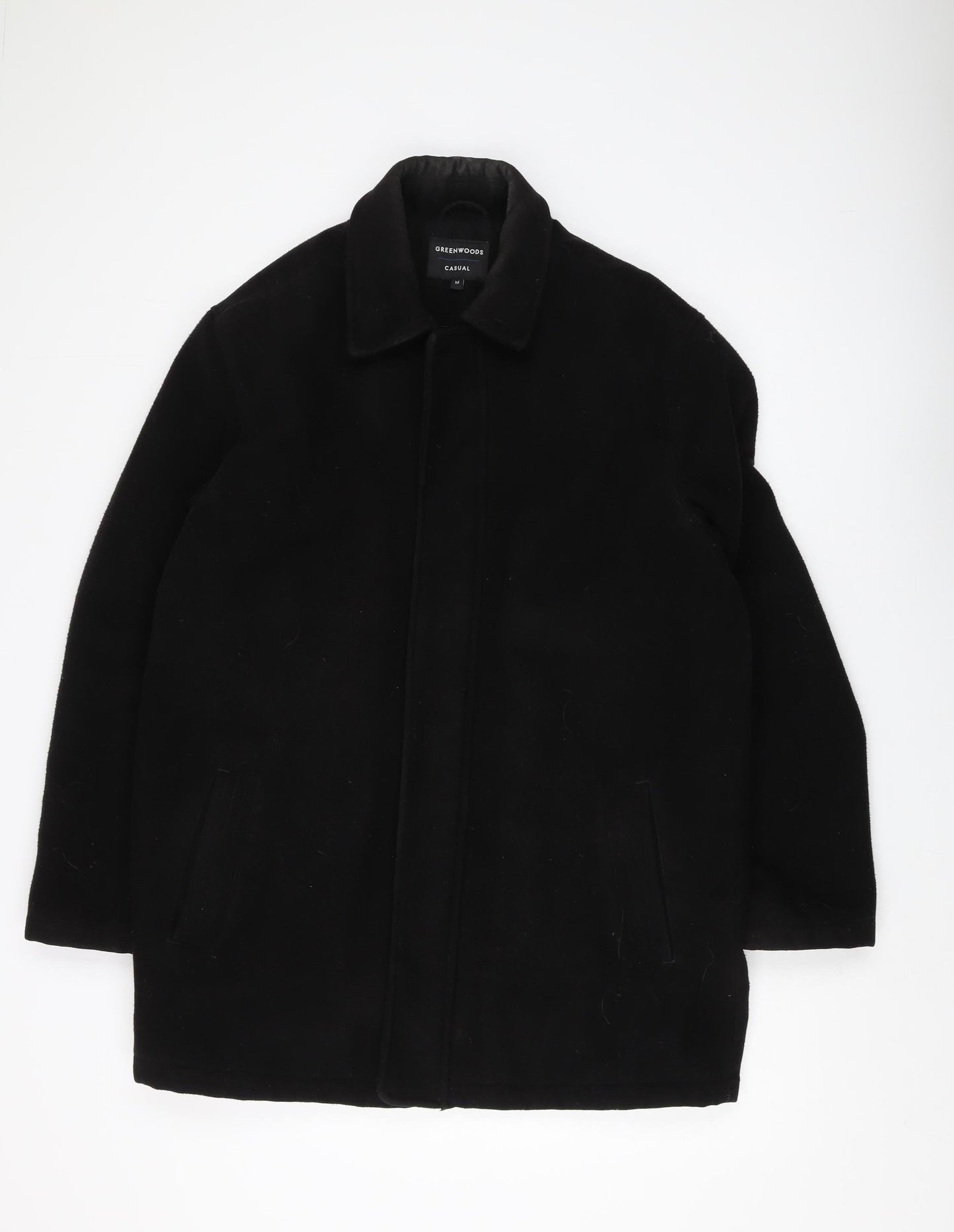 Greenwoods Men's Black Overcoat, M, Casual Mid-Length