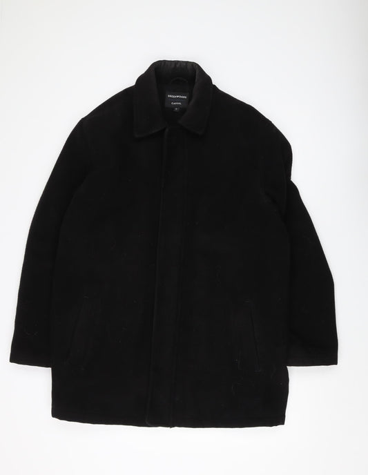 Greenwoods Men's Black Overcoat, M, Casual Mid-Length