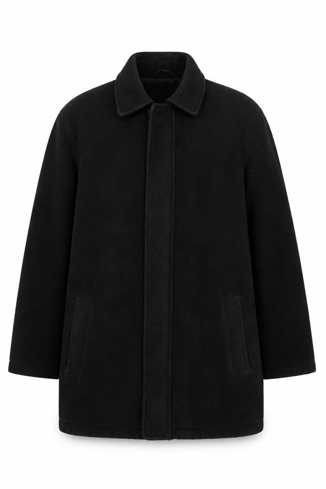 Greenwoods Men's Black Overcoat, M, Casual Mid-Length