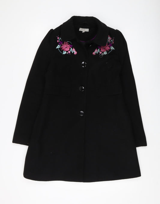 Red Herring Women's Black Wool Embroidered Coat Size 8