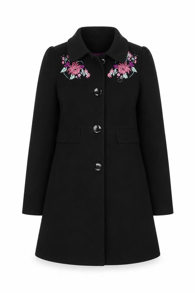 Red Herring Women's Black Wool Embroidered Coat Size 8