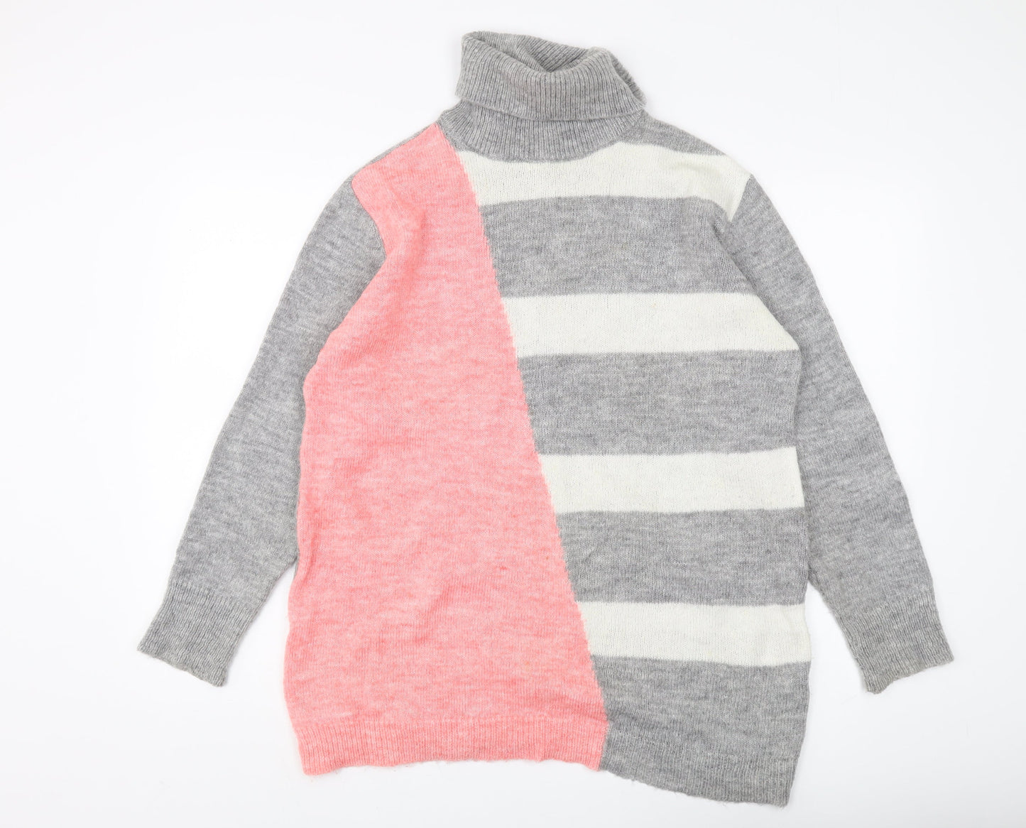 Wallis Women's Grey Striped Roll Neck Jumper M