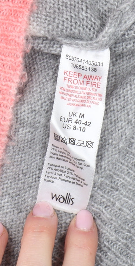 Wallis Women's Grey Striped Roll Neck Jumper M