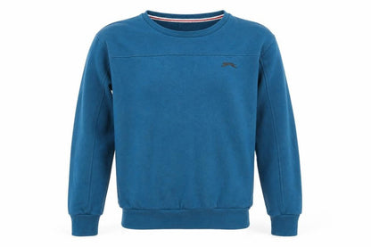 Front view of Slazenger boys’ blue sweatshirt 13 years crew neck pullover