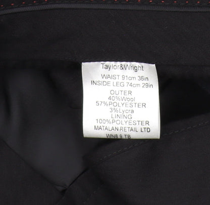 Close-up detail of Taylor & Wright Men's Black Dress Pants, size 36, Formal
