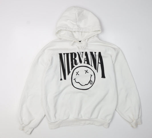 Bershka Women White Nirvana Hoodie Small