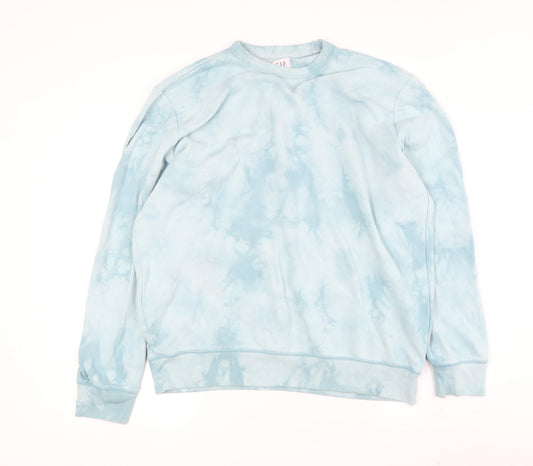 Gap Women's Light Blue Tie Dye Sweatshirt, L, Cotton Blend