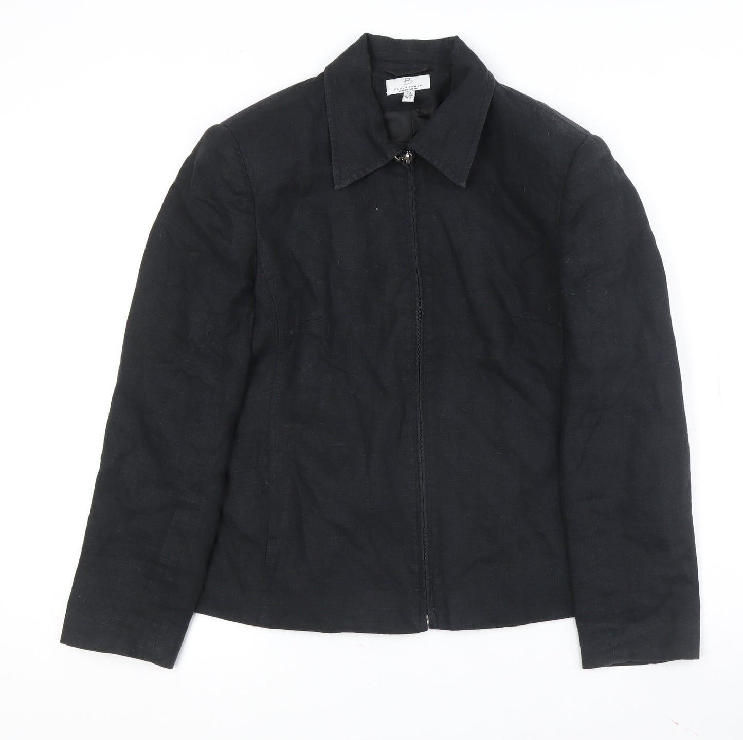 Paul Berman Women's Black Linen Jacket, Size 14, Full Zip