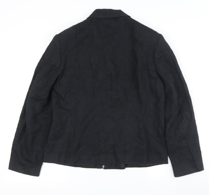 Paul Berman Women's Black Linen Jacket, Size 14, Full Zip