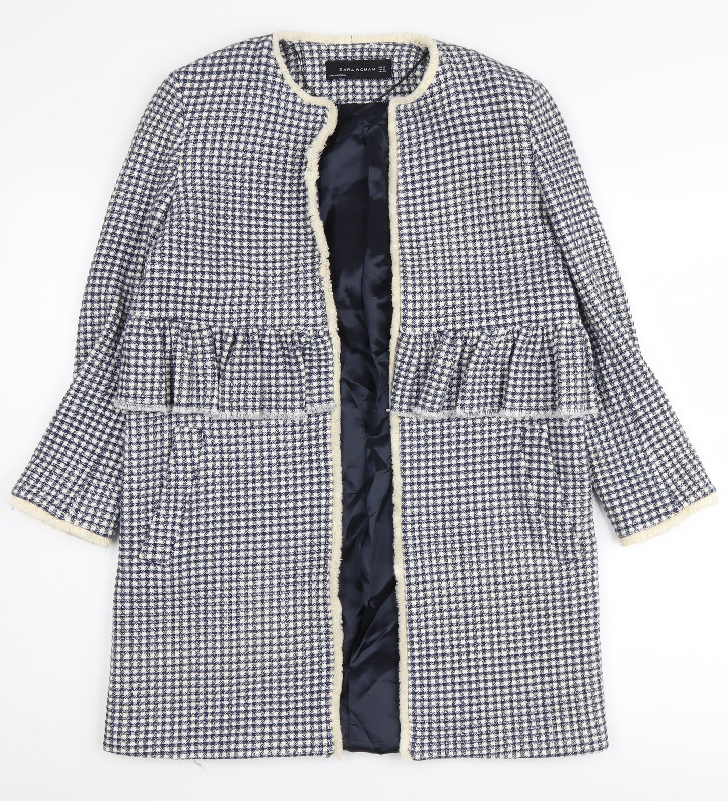 Zara Women Multicoloured Check Tweed Coat Size 12